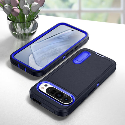 For Google Pixel 9 Rugged PC + Silicone Phone Case with Holder(Dark Blue+Royal Blue) - Google Cases by buy2fix | Online Shopping UK | buy2fix