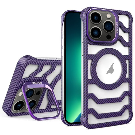 For iPhone 13 Pro Max Borderless Carbon Fiber Lens Protection Bracket MagSafe Phone Case(Purple) - iPhone 13 Pro Max Cases by buy2fix | Online Shopping UK | buy2fix