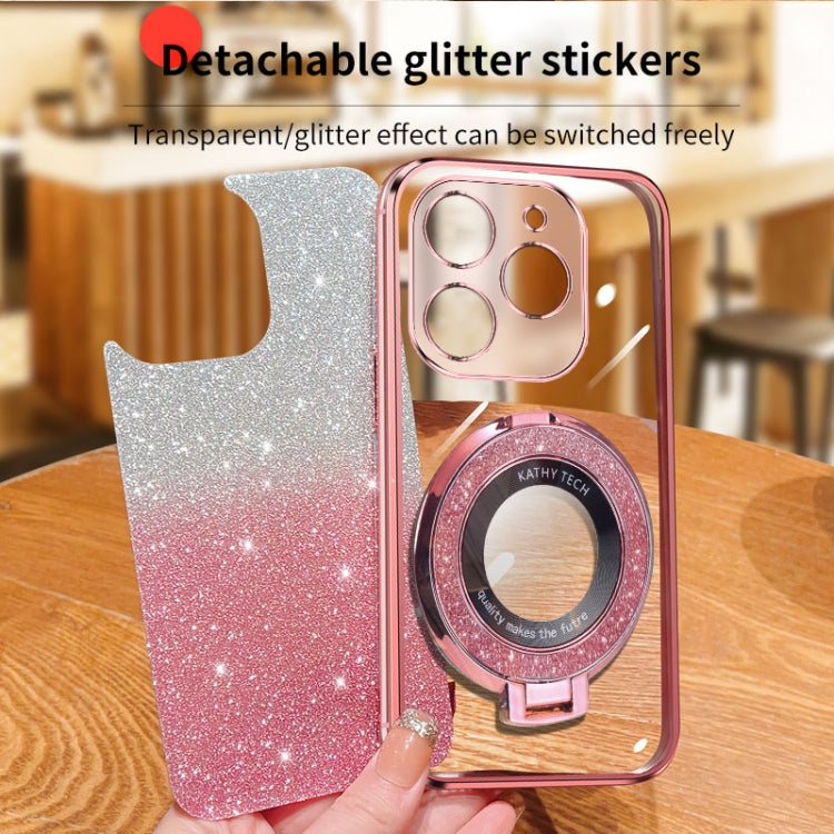 For Tecno Spark Go 2024 Plated Gradient Glitter Round Holder TPU Phone Case(Pink) - Tecno Cases by buy2fix | Online Shopping UK | buy2fix