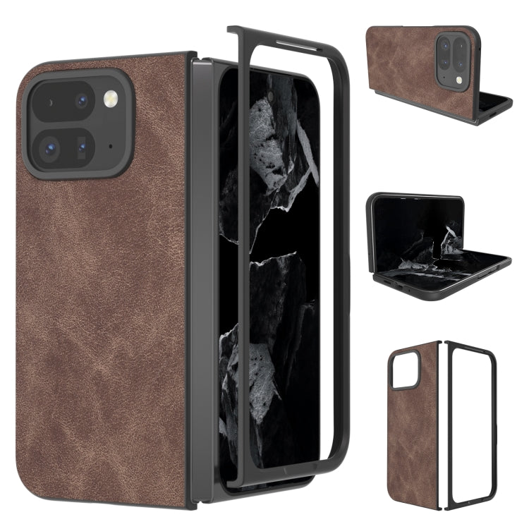 For Google Pixel 9 Pro Fold Black Frame PU Leather Full Coverage Phone Case(Coffee) - Google Cases by buy2fix | Online Shopping UK | buy2fix