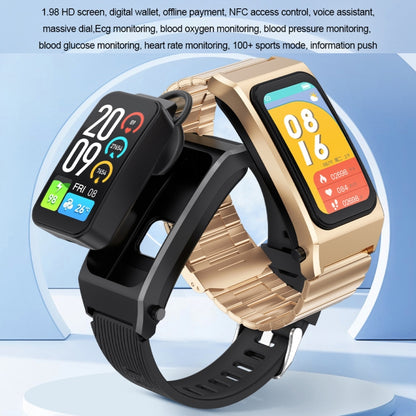 A8 1.98 inch 2 in 1 Bluetooth Earphone Steel Strap Smart Watch, Support ECG / NFC(Gold) - Smart Watches by buy2fix | Online Shopping UK | buy2fix