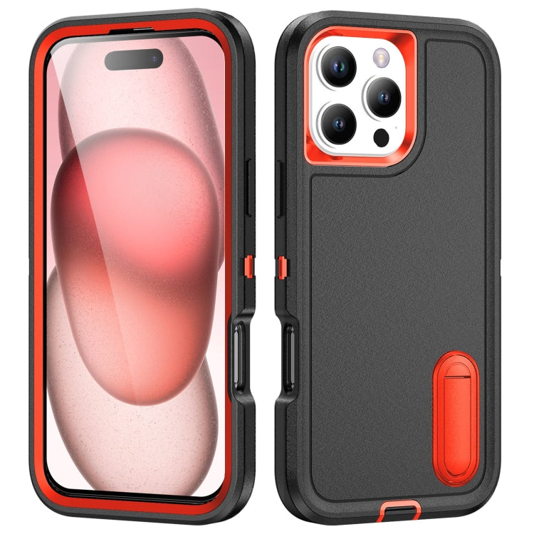 For iPhone 16 Pro Max Rugged PC + Silicone Phone Case with Holder(Black+Orange) - iPhone 16 Pro Max Cases by buy2fix | Online Shopping UK | buy2fix