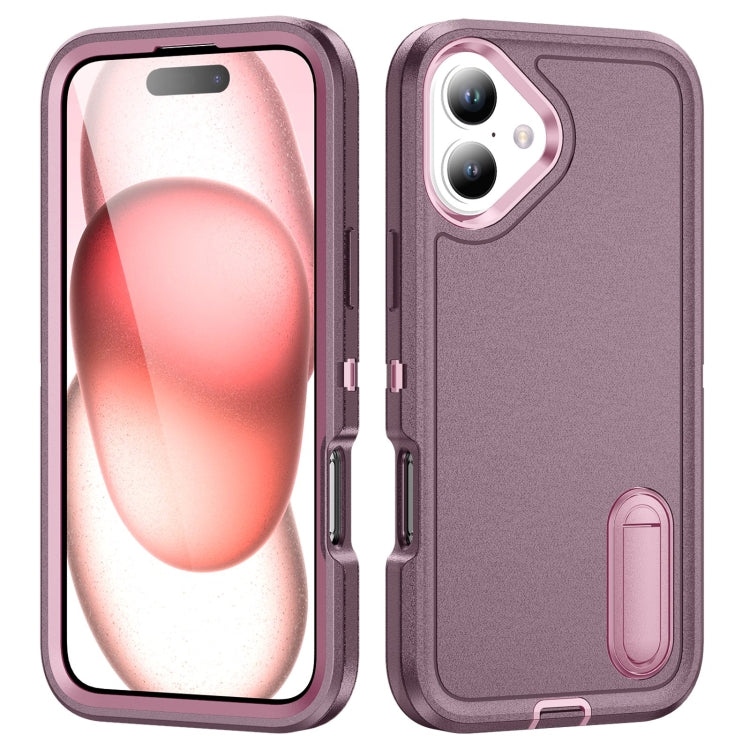 For iPhone 16 Plus Rugged PC + Silicone Phone Case with Holder(Purple+Pink) - iPhone 16 Plus Cases by buy2fix | Online Shopping UK | buy2fix