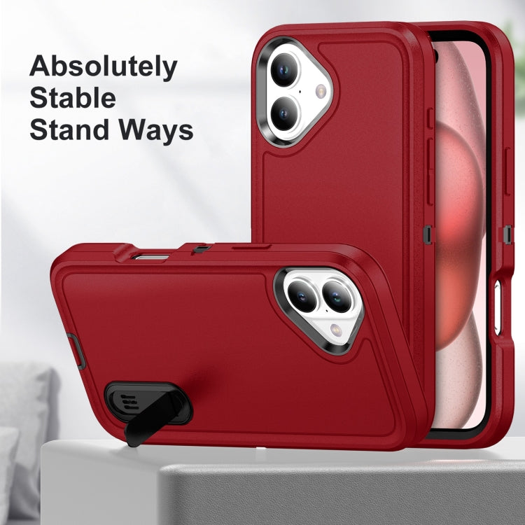 For iPhone 16 Rugged PC + Silicone Phone Case with Holder(Red+Black) - iPhone 16 Cases by buy2fix | Online Shopping UK | buy2fix