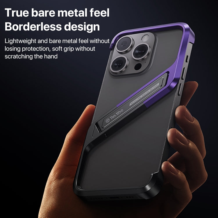 For iPhone 16 S-shaped Stand Frameless Metal Phone Case(Black Purple) - iPhone 16 Cases by buy2fix | Online Shopping UK | buy2fix