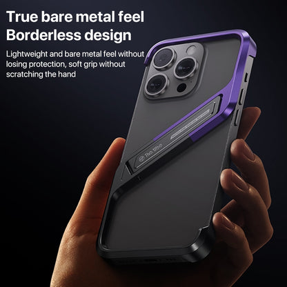 For iPhone 14 S-shaped Stand Frameless Metal Phone Case(Black Purple) - iPhone 14 Cases by buy2fix | Online Shopping UK | buy2fix