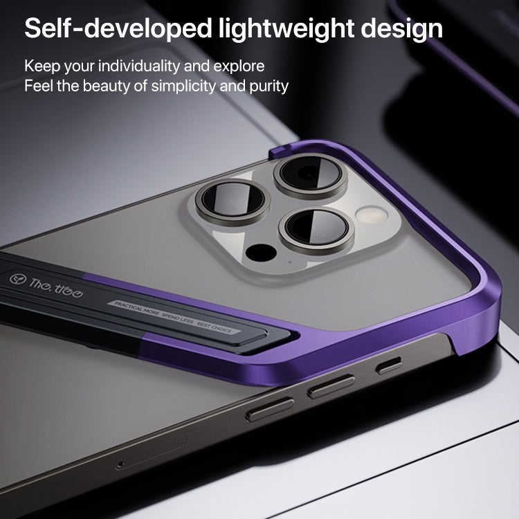 For iPhone 14 S-shaped Stand Frameless Metal Phone Case(Black Purple) - iPhone 14 Cases by buy2fix | Online Shopping UK | buy2fix