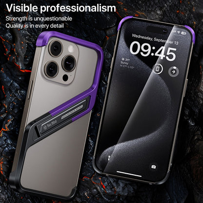 For iPhone 14 S-shaped Stand Frameless Metal Phone Case(Black Purple) - iPhone 14 Cases by buy2fix | Online Shopping UK | buy2fix