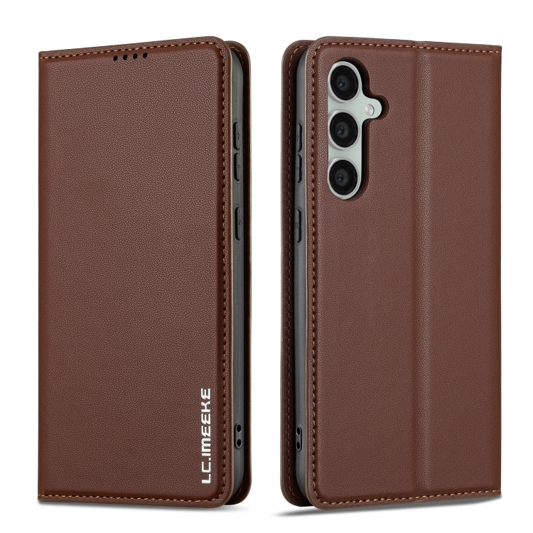 For Samsung Galaxy S24 5G LC.IMEEKE L1 Series Frosted Fine Texture PU Phone Case(Brown) - Galaxy S24 5G Cases by LC.IMEEKE | Online Shopping UK | buy2fix