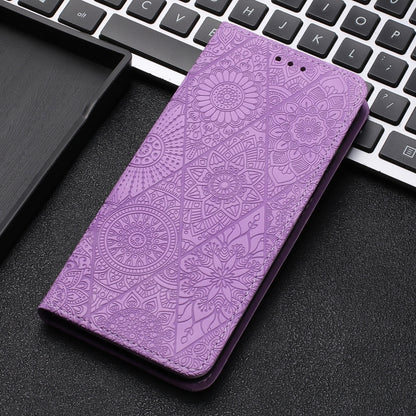 For Google Pixel 9 Pro XL Ethnic Embossed Adsorption Leather Phone Case(Purple) - Google Cases by buy2fix | Online Shopping UK | buy2fix