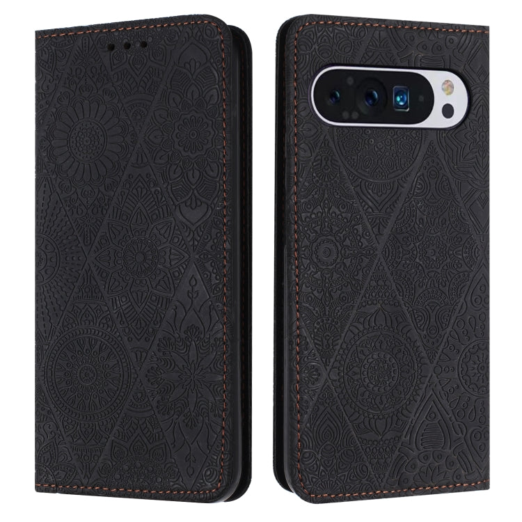 For Google Pixel 9 Pro XL Ethnic Embossed Adsorption Leather Phone Case(Black) - Google Cases by buy2fix | Online Shopping UK | buy2fix