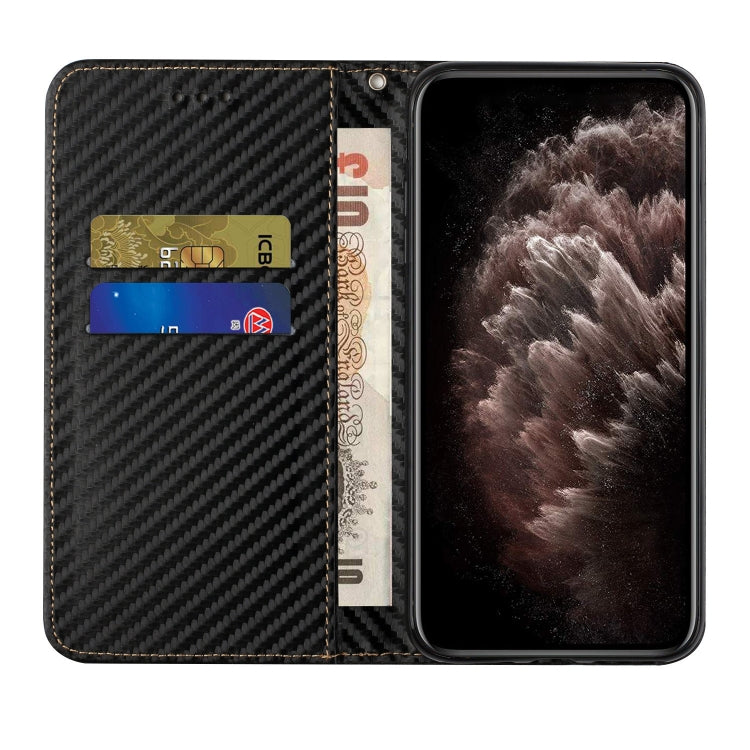 For iPhone 16 Plus Carbon Fiber Texture Magnetic Flip Leather Phone Case(Black) - iPhone 16 Plus Cases by buy2fix | Online Shopping UK | buy2fix