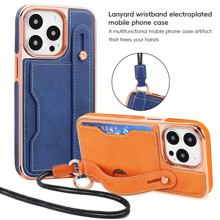 For iPhone 16 VIETAO Card Slot Wristband Phone Case with Lanyard(Orange) - iPhone 16 Cases by VIETAO | Online Shopping UK | buy2fix