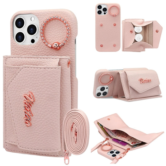 For iPhone 13 Pro Max VIETAO Ring Holder Wallet PU Phone Case with Lanyard(Pink) - iPhone 13 Pro Max Cases by VIETAO | Online Shopping UK | buy2fix