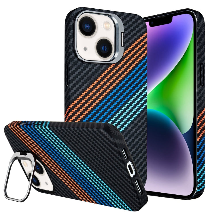 For iPhone 14 Plus Carbon Fiber Lens Holder MagSafe Magnetic Phone Case(Black) - iPhone 14 Plus Cases by buy2fix | Online Shopping UK | buy2fix