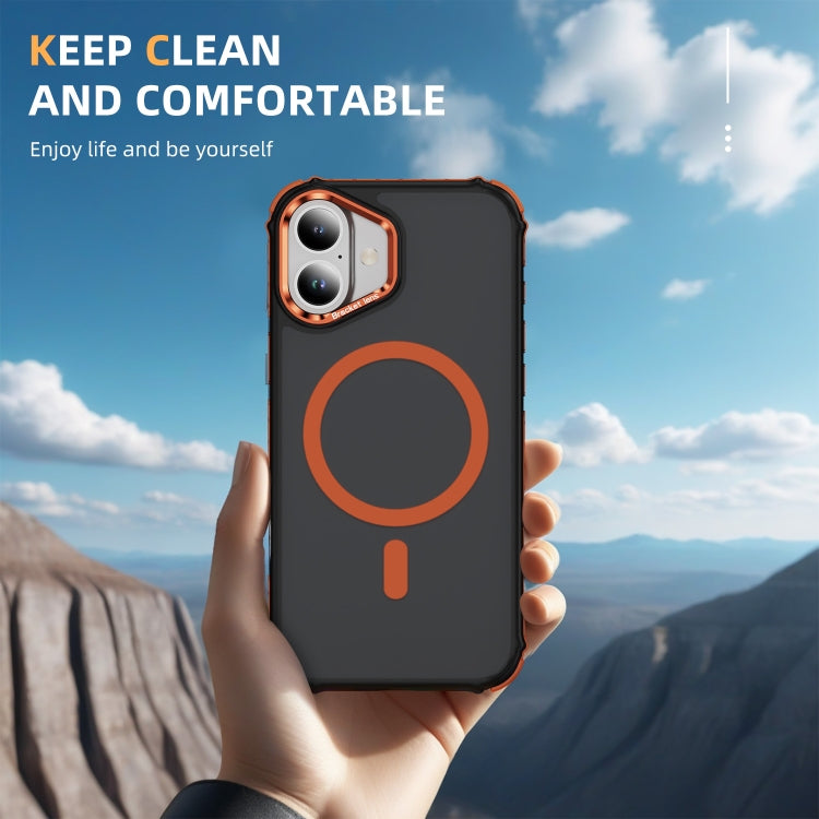 For iPhone 16 Plus Rainbow Series Skin Feel MagSafe Lens Holder Phone Case(Orange) - iPhone 16 Plus Cases by buy2fix | Online Shopping UK | buy2fix