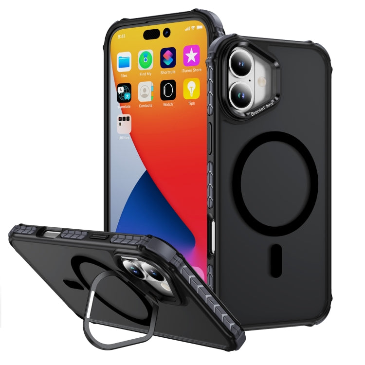 For iPhone 16 Plus Rainbow Series Skin Feel MagSafe Lens Holder Phone Case(Black) - iPhone 16 Plus Cases by buy2fix | Online Shopping UK | buy2fix