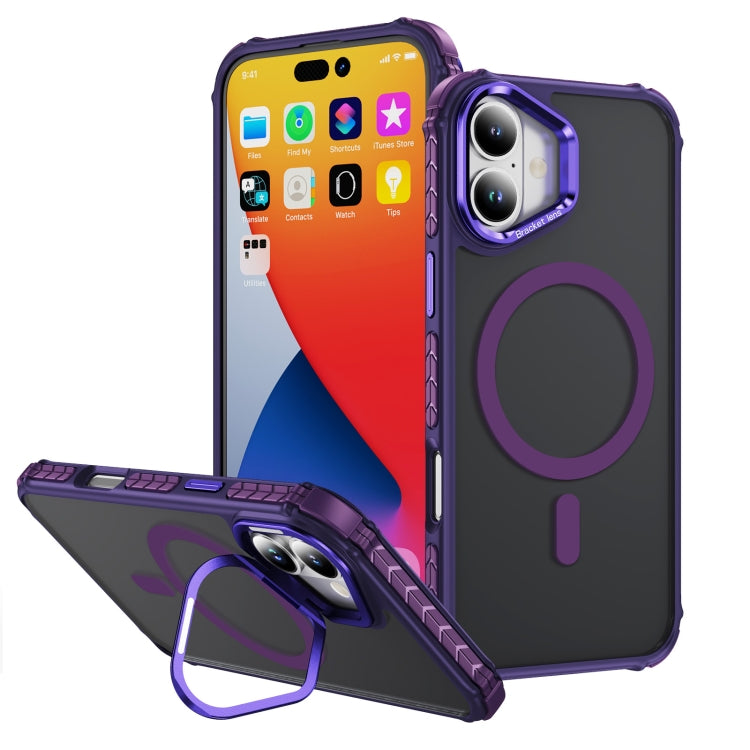 For iPhone 16 Plus Rainbow Series Skin Feel MagSafe Lens Holder Phone Case(Dark Purple) - iPhone 16 Plus Cases by buy2fix | Online Shopping UK | buy2fix