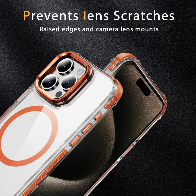 For iPhone 15 Pro Max Rainbow Series Transparent MagSafe Lens Holder Phone Case(Orange) - iPhone 15 Pro Max Cases by buy2fix | Online Shopping UK | buy2fix