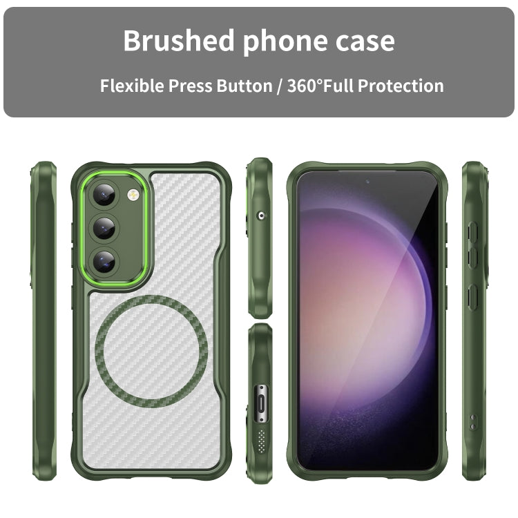 For Samsung Galaxy S23 5G Carbon Fiber Texture MagSafe Translucent Phone Case(Green) - Galaxy S23 5G Cases by buy2fix | Online Shopping UK | buy2fix