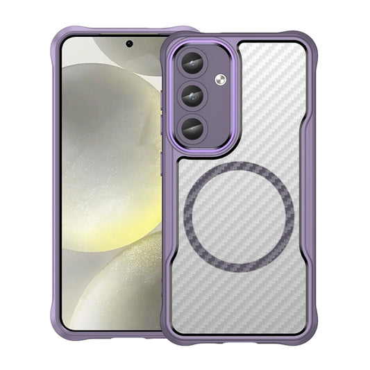 For Samsung Galaxy S25 5G Carbon Fiber Texture MagSafe Translucent Phone Case(Purple) - Galaxy S25 5G Cases by buy2fix | Online Shopping UK | buy2fix