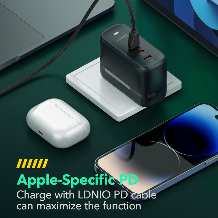 LDNIO Q367 65W GaN 3 x USB-C / Type-C Interface Charger with 1m USB-C / Type-C to USB-C / Type-C Data Cable, Plug Type:EU Plug(Black) - USB Charger by LDNIO | Online Shopping UK | buy2fix