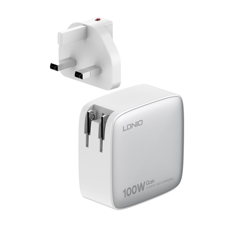 LDNIO Q408 100W GaN USB+3 USB-C / Type-C Interface Charger with 1m 100W USB-C / Type-C to USB-C / Type-C Data Cable, Plug Type:UK Plug(White) - USB Charger by LDNIO | Online Shopping UK | buy2fix