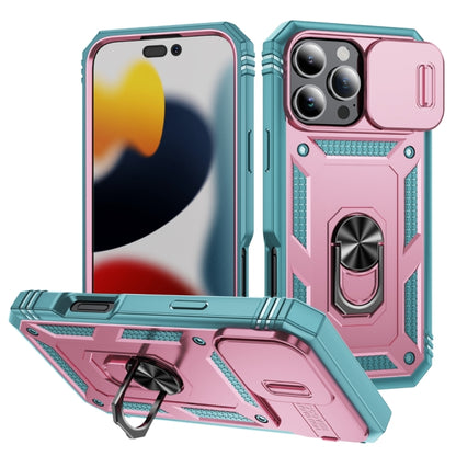 For iPhone 16 Pro Max Sliding Camshield TPU + PC Phone Case with Holder(Pink+Green) - iPhone 16 Pro Max Cases by buy2fix | Online Shopping UK | buy2fix