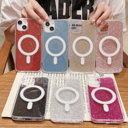 For iPhone 16 Acrylic Transparent Glitter MagSafe Phone Case(Pink) - iPhone 16 Cases by buy2fix | Online Shopping UK | buy2fix