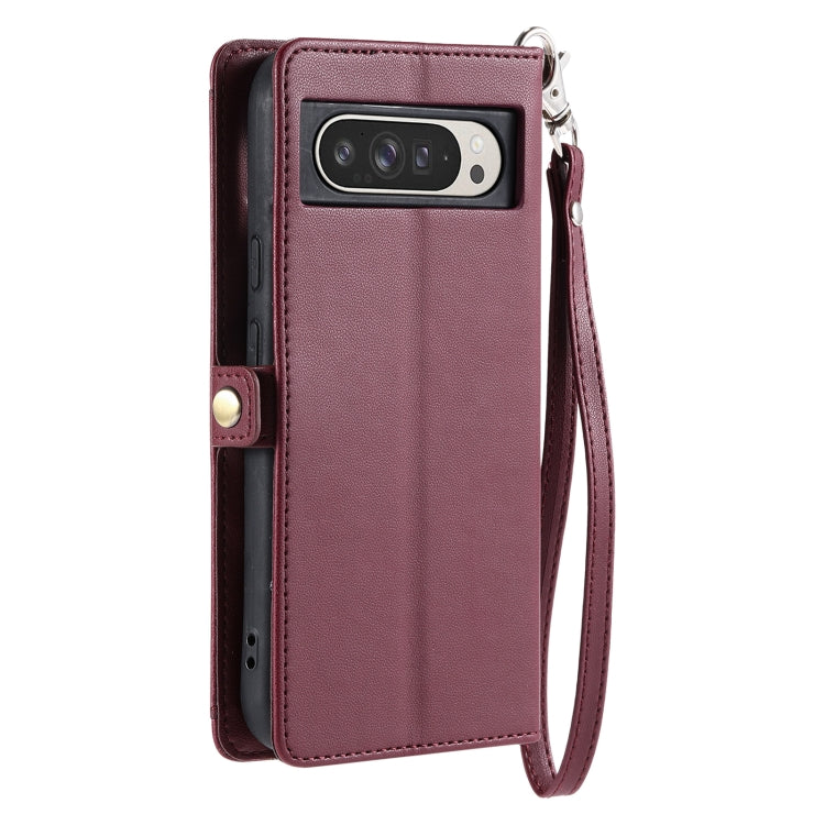 For Google Pixel 9 Pro XL Wallet Multi-card Slot Leather Phone Case with Lanyard(Wine Red) - Google Cases by buy2fix | Online Shopping UK | buy2fix