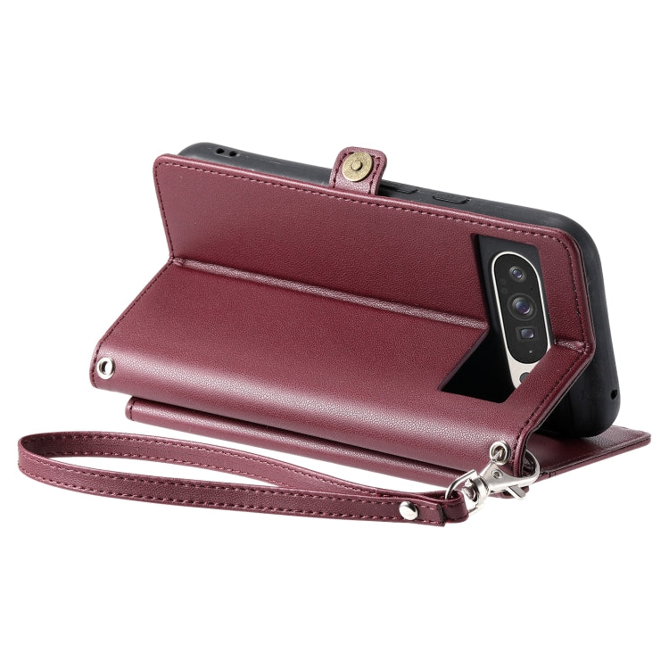 For Google Pixel 9 Pro XL Wallet Multi-card Slot Leather Phone Case with Lanyard(Wine Red) - Google Cases by buy2fix | Online Shopping UK | buy2fix