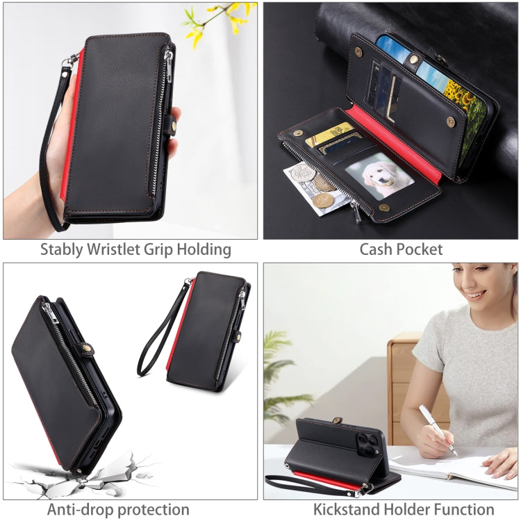 For Google Pixel 9 Pro XL Leather Stitching Multi-card Slot Zipper Phone Case(Black) - Google Cases by buy2fix | Online Shopping UK | buy2fix