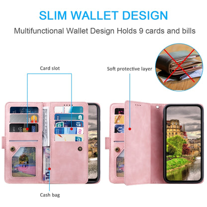 For Google Pixel 9 / 9 Pro Zipper Wallet Bag Horizontal Flip PU Phone Case with 9 Card Slots(Rose Gold) - Google Cases by buy2fix | Online Shopping UK | buy2fix