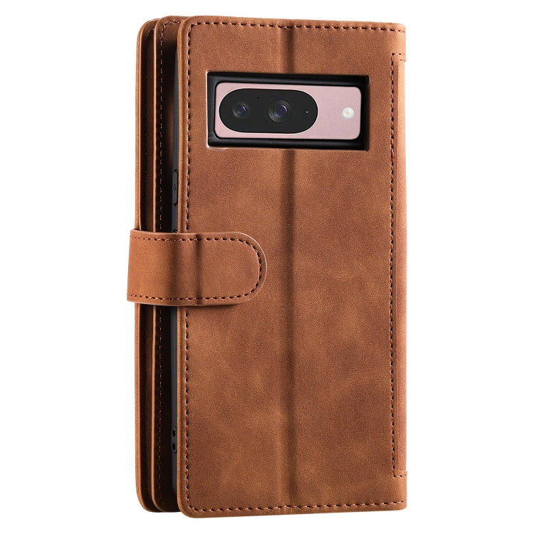 For Google Pixel 9 / 9 Pro Zipper Wallet Bag Horizontal Flip PU Phone Case with 9 Card Slots(Brown) - Google Cases by buy2fix | Online Shopping UK | buy2fix