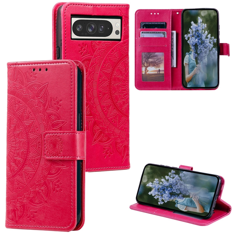 For Google Pixel 9 Pro XL Totem Flower Embossed Leather Phone Case with Lanyard(Red) - Google Cases by buy2fix | Online Shopping UK | buy2fix