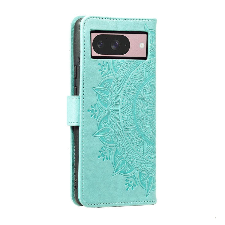 For Google Pixel 9 / 9 Pro Totem Flower Embossed Leather Phone Case with Lanyard(Green) - Google Cases by buy2fix | Online Shopping UK | buy2fix