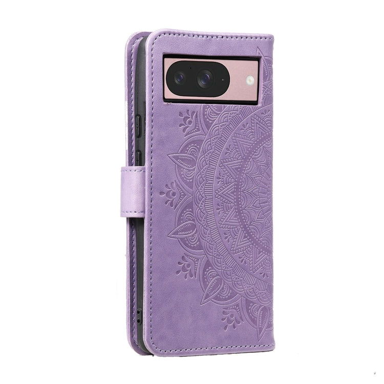 For Google Pixel 9 / 9 Pro Totem Flower Embossed Leather Phone Case with Lanyard(Purple) - Google Cases by buy2fix | Online Shopping UK | buy2fix