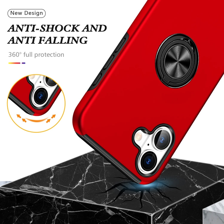 For iPhone 16 PC Hybrid TPU Magnetic Ring Holder Phone Case(Red) - iPhone 16 Cases by buy2fix | Online Shopping UK | buy2fix