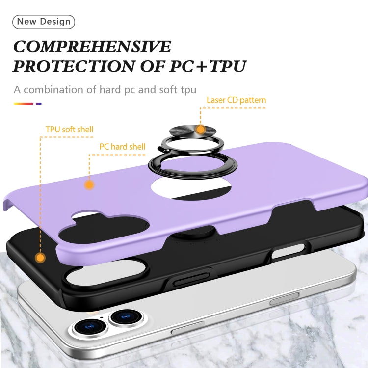 For iPhone 16 PC Hybrid TPU Magnetic Ring Holder Phone Case(Purple) - iPhone 16 Cases by buy2fix | Online Shopping UK | buy2fix