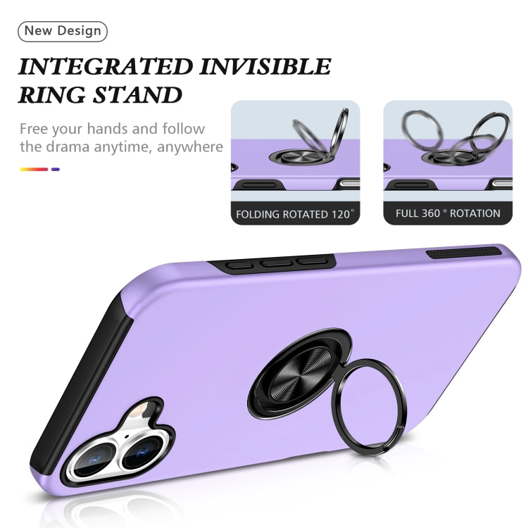 For iPhone 16 PC Hybrid TPU Magnetic Ring Holder Phone Case(Purple) - iPhone 16 Cases by buy2fix | Online Shopping UK | buy2fix