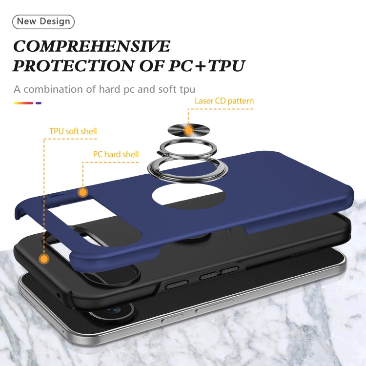 For Google Pixel 9 Pro PC Hybrid TPU Magnetic Ring Holder Phone Case(Navy Blue) - Google Cases by buy2fix | Online Shopping UK | buy2fix