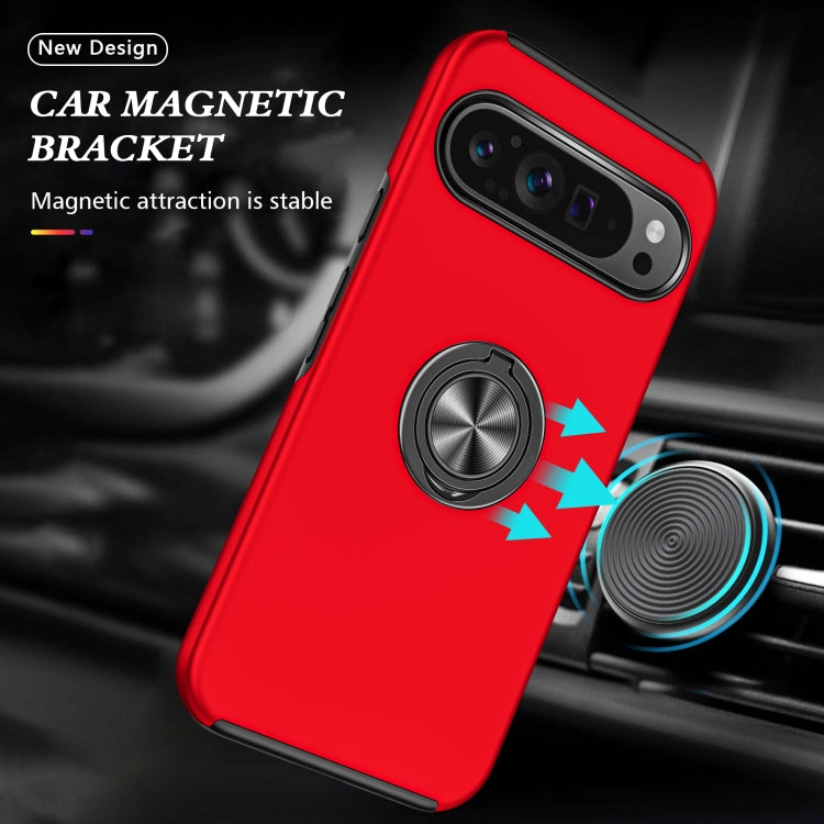 For Google Pixel 9 Pro PC Hybrid TPU Magnetic Ring Holder Phone Case(Red) - Google Cases by buy2fix | Online Shopping UK | buy2fix