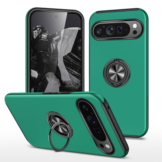 For Google Pixel 9 Pro PC Hybrid TPU Magnetic Ring Holder Phone Case(Dark Green) - Google Cases by buy2fix | Online Shopping UK | buy2fix