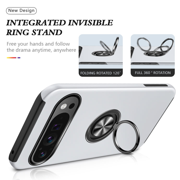 For Google Pixel 9 Pro PC Hybrid TPU Magnetic Ring Holder Phone Case(Silver) - Google Cases by buy2fix | Online Shopping UK | buy2fix