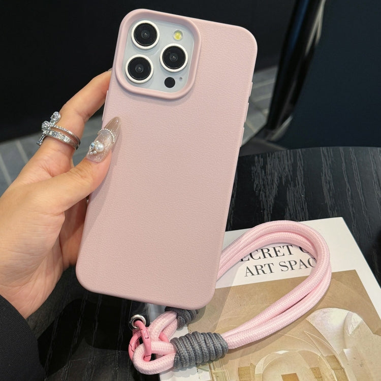 For iPhone 16 Pro Max Leather Texture TPU Full Coverage Phone Case with Lanyard(Pink) - iPhone 16 Pro Max Cases by buy2fix | Online Shopping UK | buy2fix