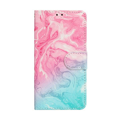 For iPhone 16 Plus Colored Drawing Marble Pattern Leather Phone Case(Pink Green Marble) - iPhone 16 Plus Cases by buy2fix | Online Shopping UK | buy2fix