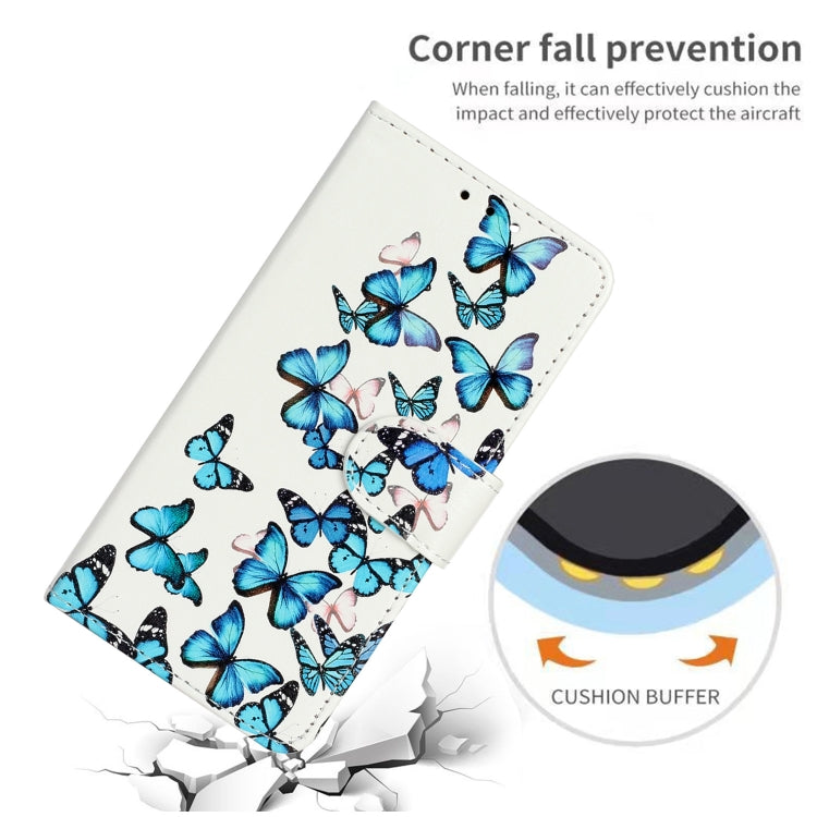 For iPhone 16 Colored Drawing Marble Pattern Leather Phone Case(Little Blue Butterflies) - iPhone 16 Cases by buy2fix | Online Shopping UK | buy2fix