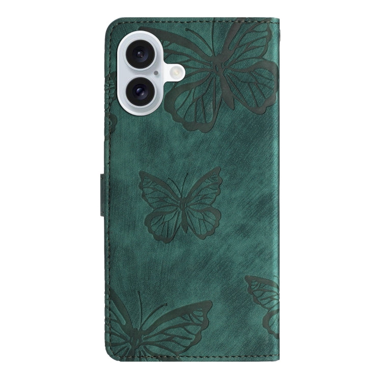 For iPhone 16 Plus Skin-feel Embossed Butterfly Leather Phone Case(Green) - iPhone 16 Plus Cases by buy2fix | Online Shopping UK | buy2fix