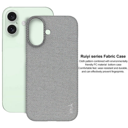 For iPhone 16 imak Ruiyi Series Cloth Texture PU + PC Phone Case(Light Grey) - iPhone 16 Cases by imak | Online Shopping UK | buy2fix