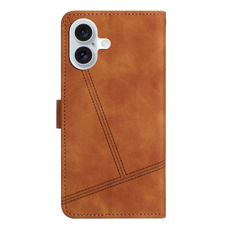 For iPhone 16 Skin-feel Stitching Leather Phone Case(Brown) - iPhone 16 Cases by buy2fix | Online Shopping UK | buy2fix